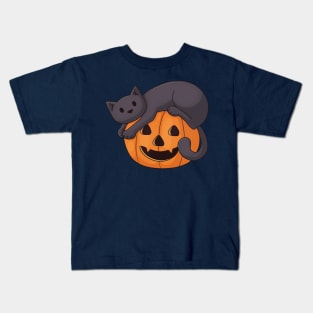 Cat on a Pumpkin Kids T-Shirt